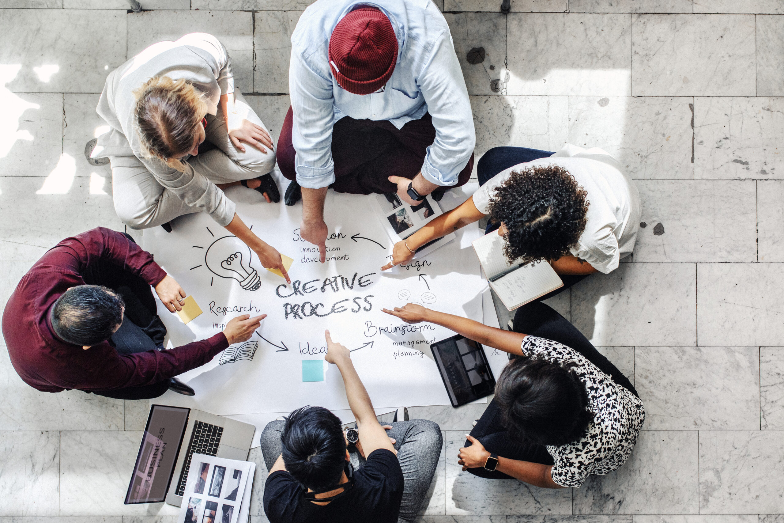 workers brainstorming ideas for their start-up content strategy