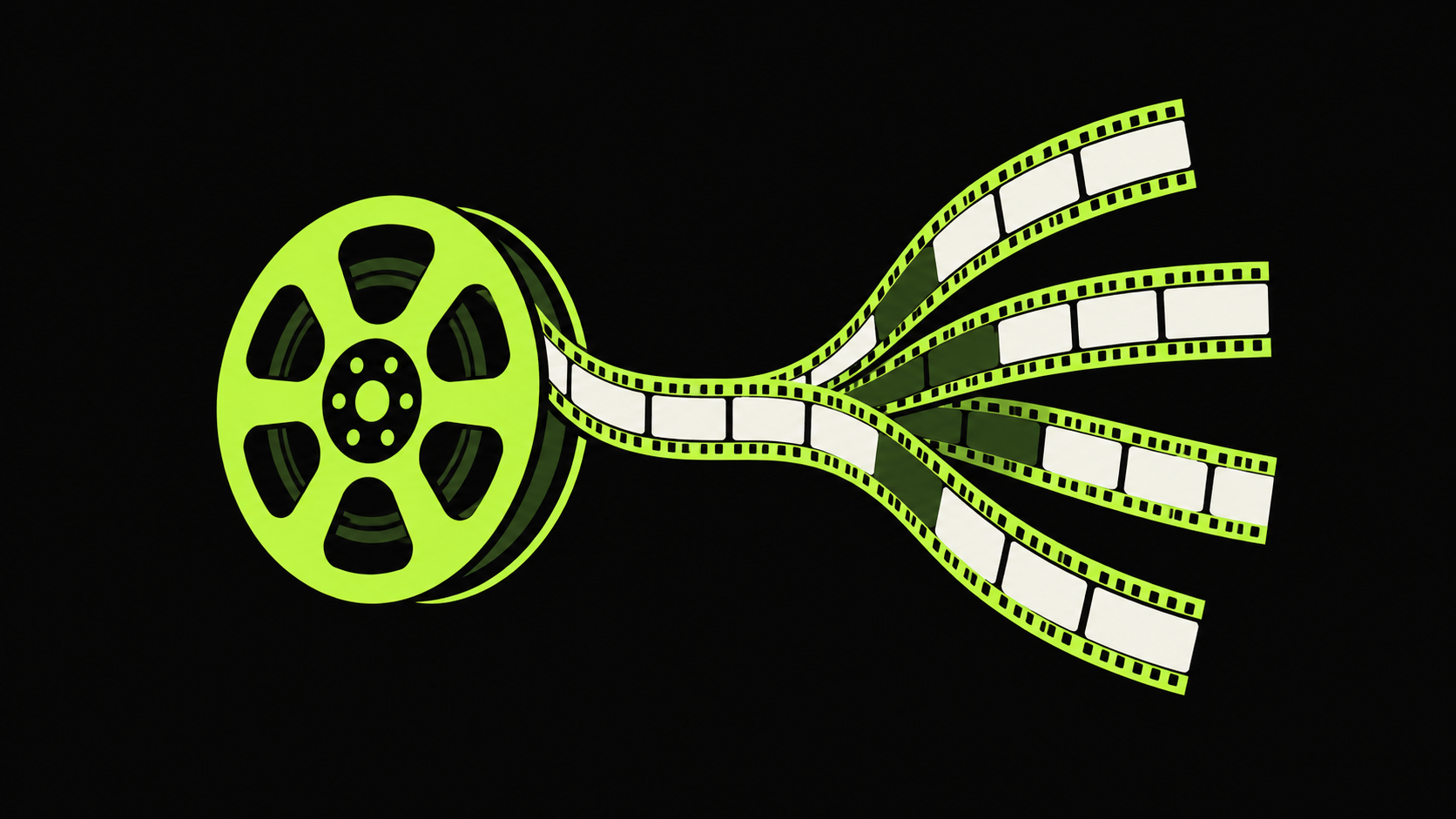 Neon Film Reel Split into Ribbons